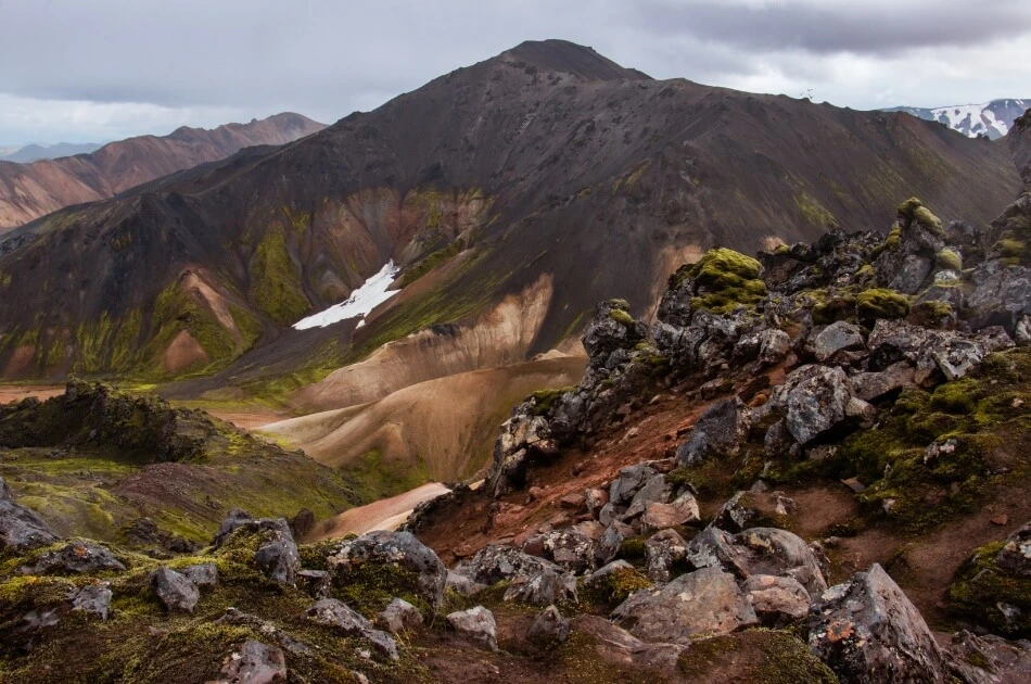 Colorful volcanic mountains and hiking trails in Landmannalaugar Iceland