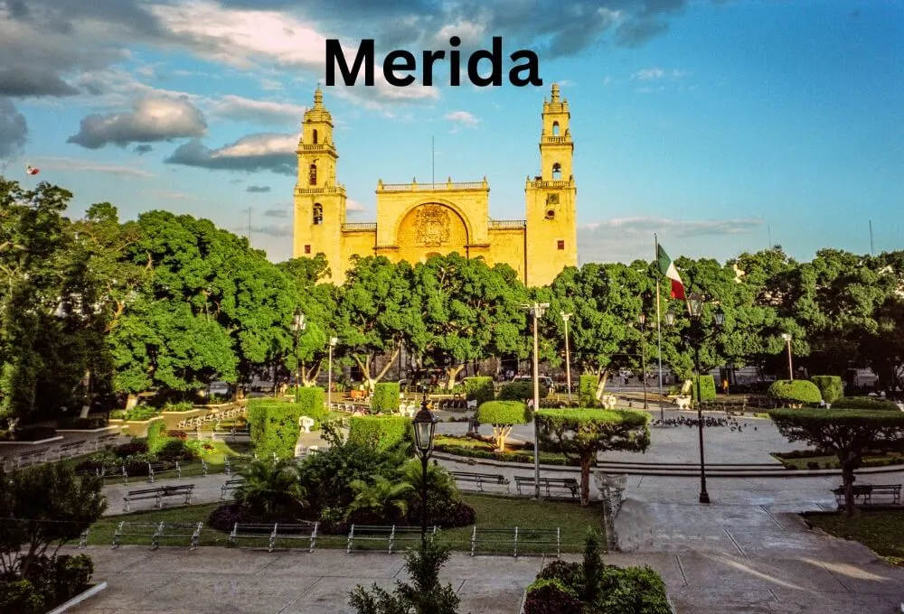 merida-cathedral-with-twin-bell-towers-and-plaza-view-in-mexico